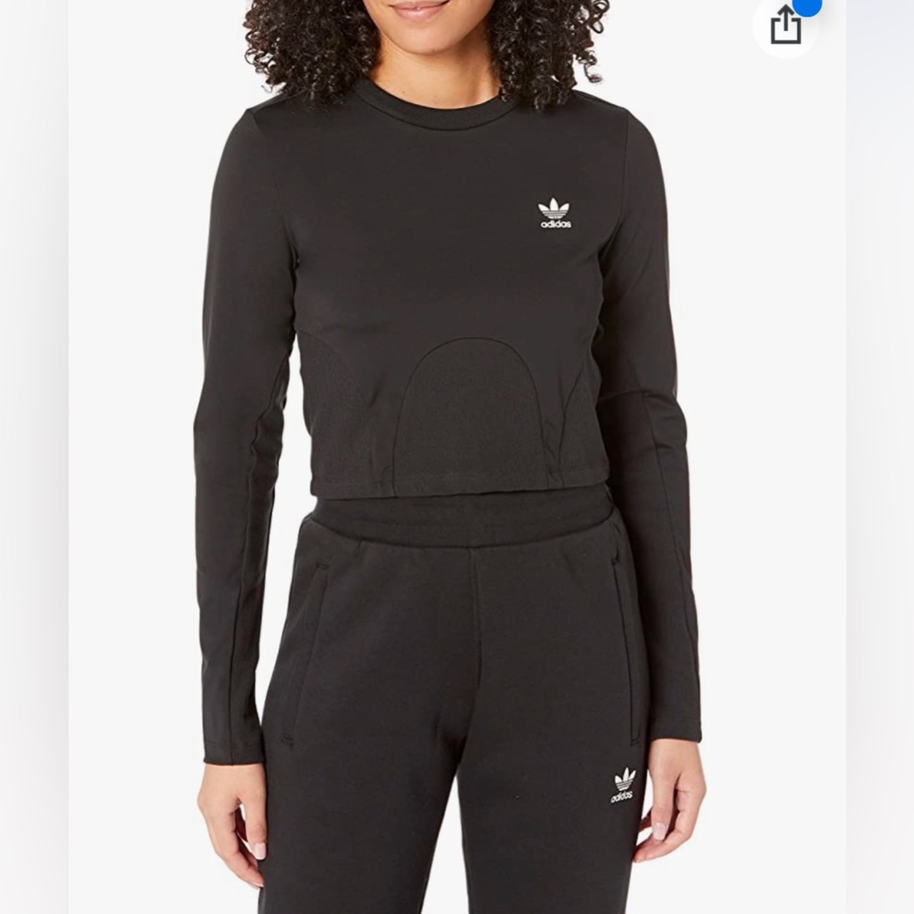 NWOT Adidas Originals Rib Longsleeve Black Cropped Top HF2084 Size Medium